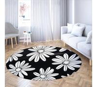 WEECHAINGE Black and White Daisy Non-slip Modern Circle Flora Rugs Washable Soft Stain Resistant Easy Clean Carpet for Family with Pets Nursery 200cm