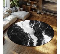 WEECHAINGE Black and White Marble Soft Round Area Rug Realistic Minimalist Luxe Stone Pattern Washable Circle Carpet for Elegant Home Office Decor 135cm