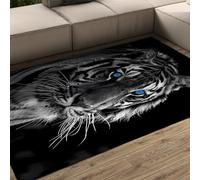 WEECHAINGE Black & White Tiger Washable Rug 160x200cm Modern Animal Print Area Rugs Non Slip Bedroom Rugs Distressed Printed Carpet Area Rug for Bedroom Entryway Office Laundry