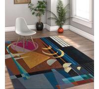 WEECHAINGE Blue Abstract Geometric Machine Washable Rug 60x90cm Crescent Moons Grid Blocks Living Room & Bedroom Carpet Soft Short Pile Dining Room & Traditional Kitchen Area Rugs Non Slip
