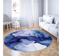 WEECHAINGE Blue Abstract Ink Round Rugs Living Room Non Slip Modern Fluid Art Circle Carpet Short Pile Washable Soft Watercolor Marble Home Decor 100cm