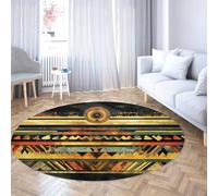 WEECHAINGE Boho Round Rug Large Circle Washable Area Rugs for Bedroom Living Room Bathroom Boho Non Slip Circular Carpet Tribal Geometric Earth-Tone Print (Rust/Gold/Black/Teal) 80cm