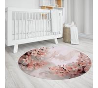 WEECHAINGE Cherry Blossom Round Rugs Soft Pink Floral Washable Area Rug for Nursery Bedroom Washable Non-slip Backing for Kids Crawling Space 240cm