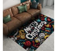 WEECHAINGE Christmas Rug Merry Christmas Door Mat, 160x230cm Abstract Colorful Non Slip Indoor Living Room Bedroom Entrance Carpet Home Festive Decor
