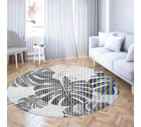 WEECHAINGE Collection Area Rugs Round Black & White Tropical Monstera Leaf Design Non-Shedding & Easy Care Kitchen Rug for High Traffic Areas in Living Room Bedroom 180cm