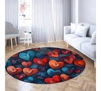 WEECHAINGE Colorful 3D Heart Pattern Round Rugs for Bedroom Dorm Living Room Valentine Day Romantic Couple Decor Circle Carpet Non Slip Washable 80cm