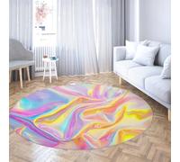 WEECHAINGE Colorful Iridescent Round Rug for Bedroom Soft Non-slip Rainbow Carpet Girls Room Pastel Abstract Design Washable Dorm Floor Mat 160cm