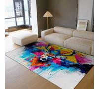 WEECHAINGE Colorful Rugs Living Room 60x90cm Watercolor Simple Deer Washable Area Rugs Abstract Geometry Farmhouse Bedroom Carpet Short Pile Anti Slip Rug for Dining Room Nursery Kitchen Hallway