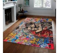 WEECHAINGE Colorful Street Rug 180x240cm Graffiti Abstract Inspirational Art Area Rugs Living Room Dining Floor Kitchen Pop Art Multicoloured Easy Care Large Rugs for Office Bedroom Kitchen