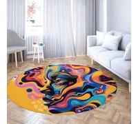 WEECHAINGE Colorful Swirl Washable Area Rugs Non Slip Modern Abstract Portrait Soft for Living Room Entryway Bedroom Nursery Round Rug Yellow Background Navy Teal Blue Coral Pink 150cm