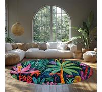 WEECHAINGE Colorful Tropical Palm Trees Round Living Room Rugs Exotic Jungle Botanical Washable Stain Resistant Modern Circle Laundry Room Rug 60cm
