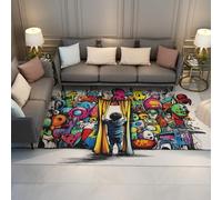 WEECHAINGE Colorful Washable Rugs Living Room 100x150cm - Area Rugs Graffiti Boy Curtains Short Pile Rug Street Hip Hop Style Non Slip Foldable Soft Carpet for Bedroom Nursery Playroom Floor Decor
