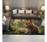 WEECHAINGE Easter Bunny Rugs for Living Room 120x150 Spring Forest Rabbit Bedroom Rug Colorful Egg Carpet Indoor Washable Floor Mats Non Slip & Low Pile Area Rugs for Patio Backyard Home Decor