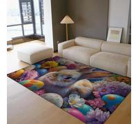 WEECHAINGE Farmhouse Rug 60x90cm Happy Easter Egg Colorful Washable Rugs for Living Room Pretty Floral Rabbit Bunny Area Rug Modern Soft Non Shedding Non-slip Carpet for Nursery Patio Backyard