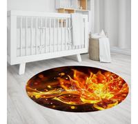 WEECHAINGE Flaming Lotus Round Rug Fire Flower Abstract Carpet for Living Room Studio Yoga Space Soft Washable Low-Pile Anti-Slip Floor Decoration 60cm