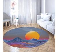 WEECHAINGE Futuristic Sunset Round area Rug Landscape Carpet with Purple Mountains and Glowing Sun Soft Washable Low-Pile Mat for Bedroom Gamer Room 150cm