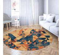 WEECHAINGE Geometric Navy & Orange Pattern Large Living Room Round Area Rug Soft Machine Washable Boho Moroccan Farmhouse Carpet for Bedroom and Under Dining Table Home Office 180cm