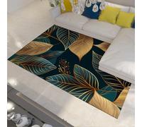 WEECHAINGE Gold Leaf Kitchen Rug 60x90cm Dark Teal Botanical Carpet Non Slip Washable Floor Mat Rugs for Floor Laundry Home Office Modern Abstract Leaves Print Area Rugs