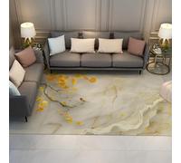 WEECHAINGE Golden Ginkgo & Bird Rug Asian Zen Marble Texture Design Area Rugs Living Room 100x150cm Dining Floor Kitchen Traditional Ivory Yellow Large Rugs Easy Care Washable Carpet
