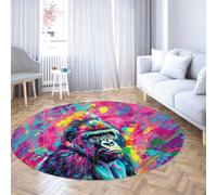 WEECHAINGE Graffiti Gorilla Round Rug Colourful Urban Street Art Animal Design Non Slip Easy Care Carpet for Nursery Bedroom Living Room Playroom 60cm