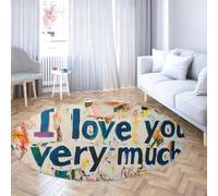 WEECHAINGE Graffiti Quote Round Rug Large Circle Washable Area Rugs for Bedroom Living Room Bathroom Boho Non Slip Circular Carpet “I Love You Very Much” Text with Colorful Paint Splashes 160cm
