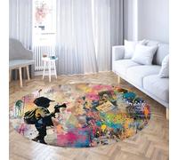 WEECHAINGE Graffiti Style Round Rug Boy Silhouette Urban Street Art Carpet for Teens & Studio Soft Washable Foldable Low-Pile Boys Mat Anti-Slip 60cm