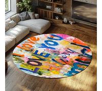 WEECHAINGE I Love You Round Rug for Living Room Nursery Vibrant Romantic Colorful Graffiti Carpet Artistic Brushstrokes Soft Washable Floor Rugs 135cm