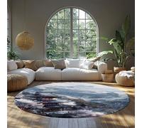 WEECHAINGE Japanese Pagoda Landscape Round Large Rugs for Living Room Cherry Blossom Mountain View Washable Low Pile Soft Circle Rug for Living Room 60cm