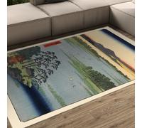 WEECHAINGE Japanese Style Rug 100x150cm Natural Scenery Ukiyoe Decorative Area Rug Home Decor Oriental Traditional Retro Theme Accent Rugs for Living Rooms Non Slip Soft Low Pile Washable Floor Mats