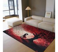 WEECHAINGE Large Rugs for Living Room 180x240 Romantic Couple Under Red Tree Pattern Area Rug Falling Heart-Shaped Leaves Print Floor Mat Low Pile Washable Carpet for Bedroom Valentine Day Home Decor