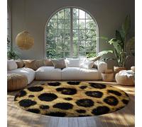 WEECHAINGE Leopard Print Round Rug for Living Room Bedroom Bold Animal Pattern Carpet with Realistic Fur Texture Soft Non Slip Area Rug Home Decor 120cm
