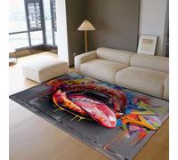 WEECHAINGE Lips Rug for Living Room 90x150cm Pop Art Hip Hop Style Rugs for Bedroom Colorful Vibrant Street Graffiti Area Rugs Non Slip Stain Resistant Short Pile Washable Carpet for Game Room