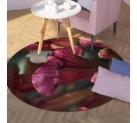 WEECHAINGE Living Room Round Area Rug Burgundy Petal Close-Up Print Soft Thin Washable Carpet with Anti-Slip Bottom Artistic Nature Decor for Office 100cm