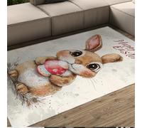 WEECHAINGE Living Room Rug 80x150 Anti-Slip Rugs Machine Washable Area Rug Cheerful Easter Low Pile Large Rugs for Bedroom Farmhouse Dining Room Playroom Animal Rabbit and Colorful Egg Vintage Carpet