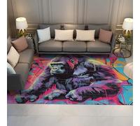 WEECHAINGE Machine Washable Rugs Living Room Large 120x180cm Area Rugs for Bedroom Graffiti Rug Color Animal Gorilla Hip-hop Style Floor Mat Anti-slip Fluffy Carpet for Restaurant Entryway