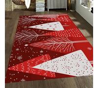 WEECHAINGE Merry Christmas Bedroom Rugs 60x90cm Red and White Christmas Tree Floor Mats Winter Snowflakes Decor Non Slip Thin Carpet for Living Room Hallway