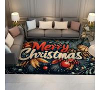 WEECHAINGE Merry Christmas Door Mat 80x150cm Washable Colorful Leaf Bell Rugs for Living Room Bedroom Non Slip Small Floor Carpet for Entryway Apartment