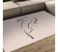 WEECHAINGE Minimal Line Art Machine Washable Rugs Stretching Cat Neutral Beige Area Rug Low Pile Anti-Slip Carpet 60x90cm with Print Pattern for Living Room Bedroom Home Office Indoor