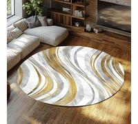 WEECHAINGE Modern Abstract Gold Wave Pattern Round Rug Luxury Marble Texture Area Carpet for Living Room Bedroom Soft Non Slip Circle Floor Mat 240cm