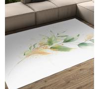 WEECHAINGE Modern Eucalyptus Rug 60x90cm Botanical Leaf Print Area Rugs Living Room Dining Floor Kitchen White & Green with Gold Accents Bedside Home Office Rugs Easy Care