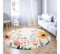 WEECHAINGE Modern Floral Round Area Rug Soft Pink Yellow and Beige Flowers Minimal Botanical Design Machine Washable Carpet for Bedroom Nursery Floor 200cm