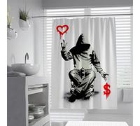 WEECHAINGE Money or Love Banksy Graffiti Shower Curtain Pop Culture Bath Shower Curtain Liner Set with Plastic Hooks for Bathroom Decorative W90xL180cm