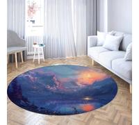 WEECHAINGE Mountain Sunset Round area Rug for Living Room Bedroom Serene Nature Landscape Carpet with Lake View Soft Foldable Low-Pile Interiors Mat 150cm