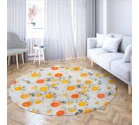 WEECHAINGE Orange Citrus Round Area Rugs for Kitchen Fresh Fruit Pattern Flannel Non-Slip Carpet for Dining Room Summer Home Decor with Leaf Design 100cm