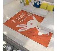 WEECHAINGE Orange Rug 80x150cm Minimalist Cute Rabbit Rugs for Living Room Cartoon Animal Easter Egg Bunny Area Rug Washable Non-slip Soft Large Carpet for Bedroom Nursery Classroom Home Decor