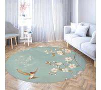 WEECHAINGE Oriental Blossom Round Area Rug Bird Print Soft Low Pile Circle Carpet Japanese Style Washable Low Pile Floor Mat for Living Room Bedroom 240cm