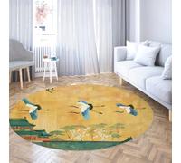 WEECHAINGE Oriental Crane Round Rug Chinese Style Low-Pile Carpet with Flying Birds Soft Washable Foldable Anti-Slip for Living Room Study Entryway 100cm