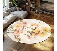 WEECHAINGE Pastel Blossom Round Rug for Dorm Watercolor Flowers Soft Non Slip Backing Washable Nursery Rugs for Lounge Bedroom Cottage Home Office 150cm