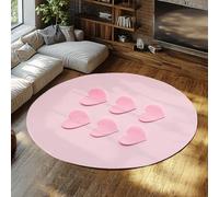 WEECHAINGE Pastel Circle Rugs Living Room Pink Heart Pattern Non Slip Low Pile Small Circular Area Rug for Bedroom Kids Room Nursery College Dorm Playroom Soft Washable Bathroom Rug 160cm
