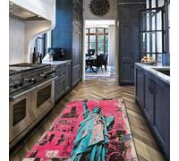 WEECHAINGE Pink and Blue Print Rug 160x200cm Washable Area Rugs Graffiti for Living Room Urban Color Blocks Low Pile Stain Resistance Large Throw Carpet for Dining Room